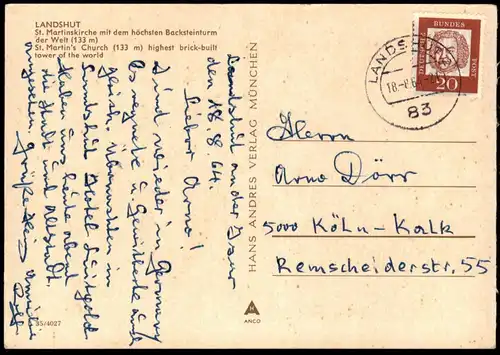 ÄLTERE POSTKARTE LANDSHUT ST. MARTINSKIRCHE BUS VW KÄFER Auto Autos cars postcard AK Ansichtskarte