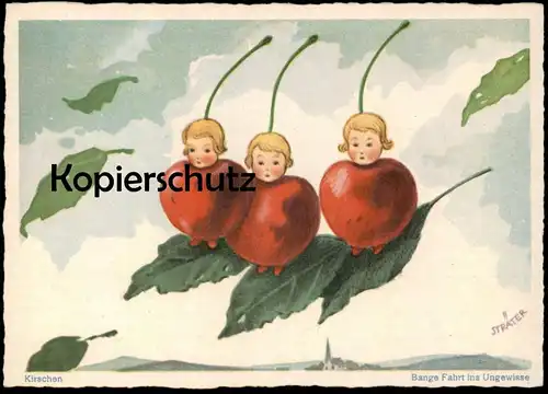 ALTE KÜNSTLER POSTKARTE KIRSCHEN VERMENSCHLICHT KINDER PROFESSOR STRÄTER cherry cerise children Ansichtskarte postcard