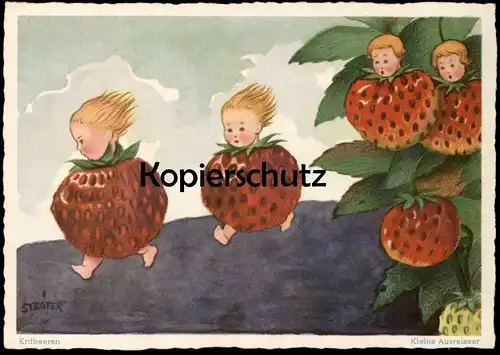 ALTE KÜNSTLER POSTKARTE ERDBEEREN VERMENSCHLICHT KINDER PROFESSOR STRÄTER strawberry children Ansichtskarte cpa postcard