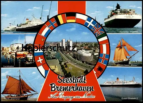 ÄLTERE POSTKARTE SEESTADT BREMERHAVEN CONTAINER FRACHTER LIVERPOOL DAY QUEEN ELIZABETH II Hafen port Ansichtskarte