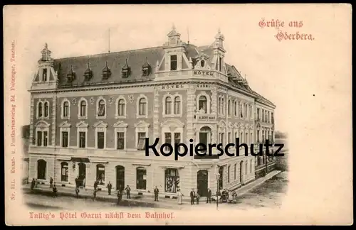 ALTE POSTKARTE ODERBERG SCHLESIEN LUSTIG'S HOTEL ALBERT HAAS GARNI NÄCHST DEM BAHNHOF BOHUMIN Tschechische Republik