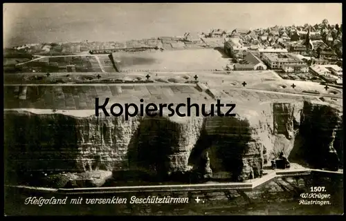 ALTE POSTKARTE NORDSEEBAD HELGOLAND MIT VERSENKTEN GESCHÜTZTÜRMEN Geschütz Krieg war cpa postcard Ansichtskarte AK