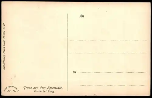 ALTE POSTKARTE GRUSS AUS DEM SPREEWALD PARTIE BEI BURG PHOTOCHROMIE TRACHT Ansichtskarte postcard AK cpa
