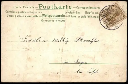 ALTE POSTKARTE CLOWN REITET AUF SCHWEIN STRICK VIEL GLÜCK IM NEUEN JAHRE new year bonne année pig maitre cochon postcard