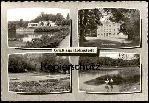 ÄLTERE POSTKARTE GRUSS AUS HELMSTEDT QUELLENHOF BRUNNENTHEATER KURPARK AM SEE Ansichtskarte postcard cpa AK