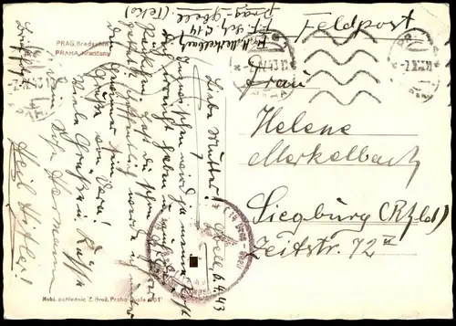 ALTE POSTKARTE PRAG 1943 HRADSCHIN TOTALANSICHT BRIEFSTEMPEL GBELL PRAHA Prague Ceska republika Czech republic postcard