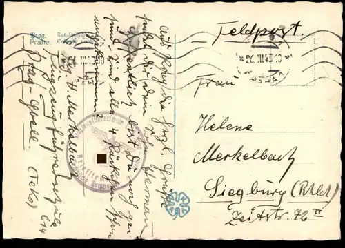 ALTE POSTKARTE PRAG 1943 TOTALANSICHT STEMPEL FLUGZEUGFÜHRERSCHULE GBELL PRAHA Prague Ceska republika Czech republic AK