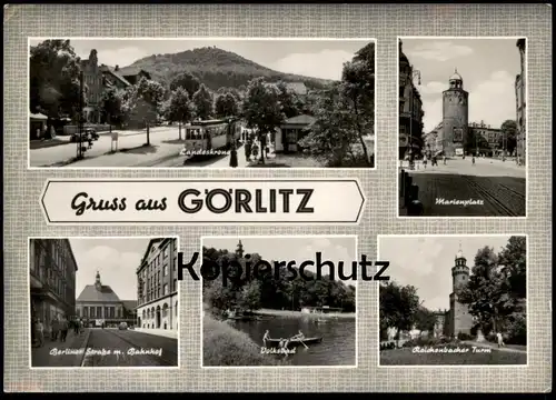 ÄLTERE POSTKARTE GRUSS AUS GÖRLITZ VOLKSBAD BERLINER STRASSE LANDESKRONE STRASSENBAHN Zgorzelec Ansichtskarte postcard