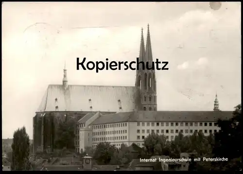 ÄLTERE POSTKARTE GÖRLITZ INTERNATIONALE INGENIEURSCHULE KIRCHE STEMPEL FEUERLÖSCHGERÄTE Feuerwehr fire brigade pompiers