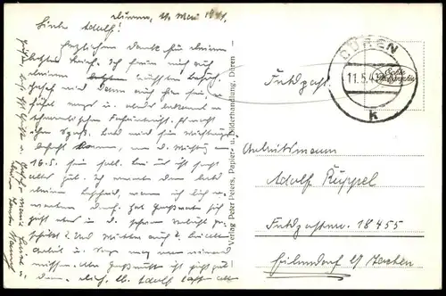 ALTE POSTKARTE DÜREN STADTTHEATER UND MARIENKIRCHE 1941 Feldpost Theater Kirche Ansichtskarte AK cpa postcard
