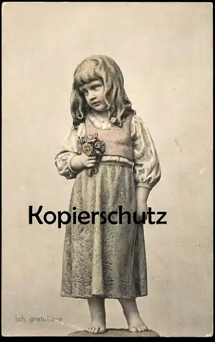 ALTE POSTKARTE ICH GRATULIERE MODERNE PLASTIK KIND BLUMEN MÄDCHEN girl child enfant cpa postcard Ansichtskarte AK