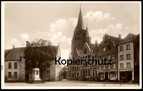 ALTE POSTKARTE WARENDORF MARKT MIT ALTE KIRCHE GESCHÄFT KARL DARPE SCHUHHAUS GESSE AK Ansichtskarte cpa postcard
