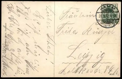 ALTE POSTKARTE HAMM IN WESTFALEN PARTIE AM RATHAUS DÜRSELEN & KELLER SPEZIALGESCHÄFT FÜR GAS UND ELEKTRISCHE...