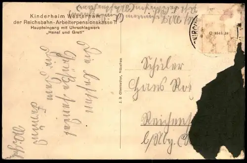 ALTE POSTKARTE WESTERHAM REICHSBAHN KINDERHEIM UHRSCHLAGWERK HÄNSEL UND GRETEL Märchen fairy tale Kinder Feldkirchen