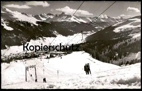 ÄLTERE POSTKARTE STRELA-SKILIFT MIT BLICK AUF SCHATZALP UND DAVOS faire du ski skiing Schweiz Ansichtskarte cpa postcard