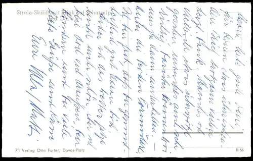 ÄLTERE POSTKARTE STRELA-SKILIFT MIT BLICK AUF SCHATZALP UND DAVOS faire du ski skiing Schweiz Ansichtskarte cpa postcard