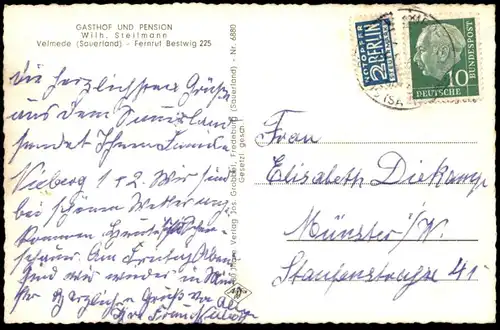 ÄLTERE POSTKARTE VELMEDE GASTHOF & PENSION STEILMANN AUTOMAT SPIELAUTOMAT BESTWIG Sauerland Ansichtskarte cpa postcard