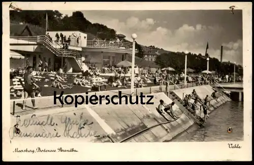 ALTE POSTKARTE MEERSBURG AM BODENSEE STRANDBAD 1943 BAD MÄNNER FRAUEN BADEMODE VAHLE Ansichtskarte AK postcard cpa