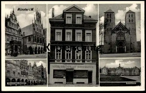 ALTE POSTKARTE MÜNSTER HOTEL RESTAURANT BIEDERMEIER 1938 BESITZER C. BISPING WESTFALIA PILS Bier Westfalen Ansichtskarte