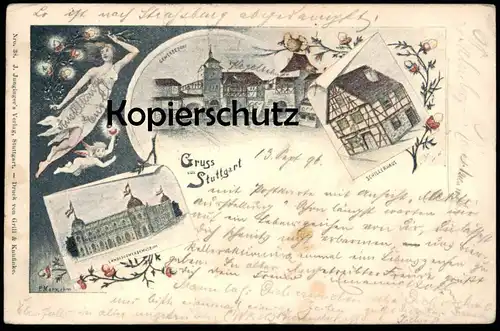 ALTE POSTKARTE STUTTGART GEWERBEDORF SCHILLERHAUS LANDESGEWERBEMUSEUM ENGEL GANZSACHE P. MARX Ansichtskarte postcard cpa