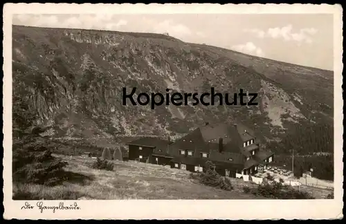 ALTE POSTKARTE RIESENGEBIRGE DIE HAMPELBAUDE MIT TEICHRÄNDER WÄSCHE BETTLAKEN Karpacz Ansichtskarte postcard Schlesien