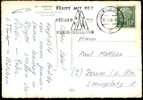 ÄLTERE POSTKARTE RHEYDT EIS KONDITOREI CAFÉ MÖNCHENGLADBACH 1959 KRIEGER AFRIKA Ansichtskarte AK postcard cpa