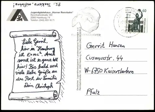 ÄLTERE POSTKARTE HAMBURG JUGENDGÄSTEHAUS HORNER RENNBAHN HORN JUGENDHERBERGE Ansichtskarte AK cpa postcard