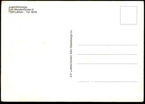 ÄLTERE POSTKARTE LÜBBEN JUGENDHERBERGE LUFTBILD STORCHENNEST NEST SPREEWALD Ansichtskarte postcard AK cpa