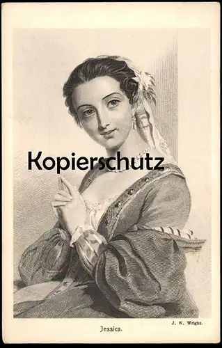 ALTE KÜNSTLER POSTKARTE SHAKESPEARE'S HELDINNEN JESSICA J. W. WRIGHT Porträt Dame Frau Schmuck Ansichtskarte postcard AK