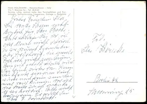 ÄLTERE POSTKARTE MERAN HOTEL HOLZMANN Merano Italien Italia Ansichtskarte AK postcard cpa