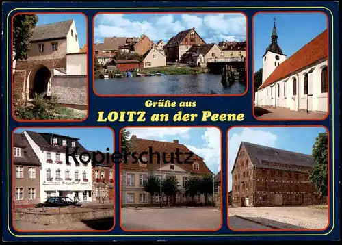 ÄLTERE POSTKARTE LOITZ AN DER PEENE RESTAURANT HOTEL AM MARKT PIZZERIA KIRCHE Ansichtskarte AK cpa postcard