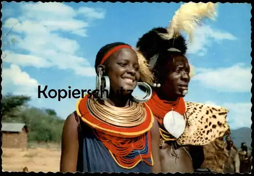 ÄLTERE POSTKARTE EAST AFRICA TURKANA FRAU & MANN KENIA Kenya Tradition Schmuck Feder Fell Leopard Afrika postcard cpa AK