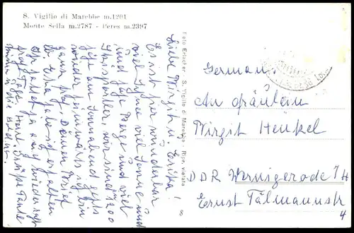 ÄLTERE POSTKARTE S. VIGILIO DI MAREBBE 1201 METER MONTE SELLA 2787 METER PERES 2397 M. SAINT VIGIL Enneberg Alto Adige