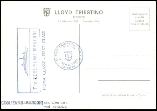 ÄLTERE POSTKARTE GUGLIELMO MARCONI GENUA TS GALILIEO GALILEI LLOYD TRESTINO ship Schiff Ansichtskarte postcard cpa AK