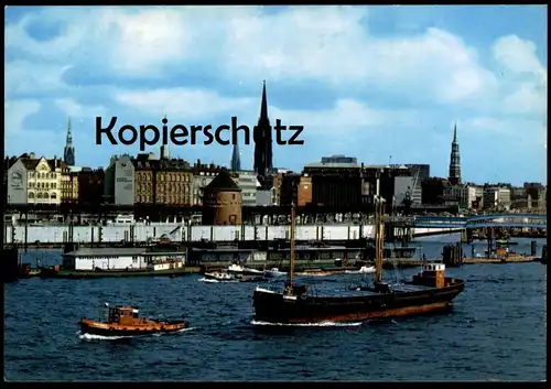 ÄLTERE POSTKARTE HAMBURG HAFENPARTIE AN DEN LANDUNGSBRÜCKEN SCHLEPPER Hafen harbour port Frachschiff cargo ship postcard