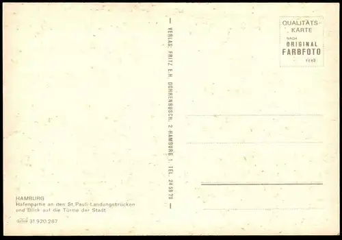 ÄLTERE POSTKARTE HAMBURG HAFENPARTIE AN DEN LANDUNGSBRÜCKEN SCHLEPPER Hafen harbour port Frachschiff cargo ship postcard