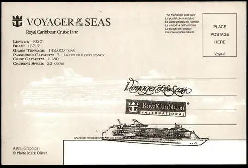 ÄLTERE POSTKARTE VOYAGER OF THE SEAS KREUZFAHRTSCHIFF BORDSTEMPEL ROYAL CARRIBEAN Schiff Motorschiff ship postcard AK