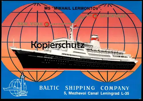 ÄLTERE POSTKARTE MS MIKHAIL LERMONTOV KREUZFAHRTSCHIFF BALTIC SHIPPING COMPANY LENINGRAD Schiff Motorschiff ship cpa AK