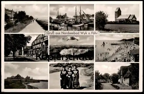 ÄLTERE POSTKARTE GRUSS AUS NORDSEEBAD WYK AUF FÖHR 1950 NIEBLUM TRACHT STRAND Insel Ansichtskarte AK cpa postcard