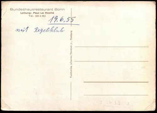 ALTE POSTKARTE BONN RESTAURANT MIT TERRASSE UND BUNDESHAUS Parlament Politik Politics Policy Politique Germany AK cpa