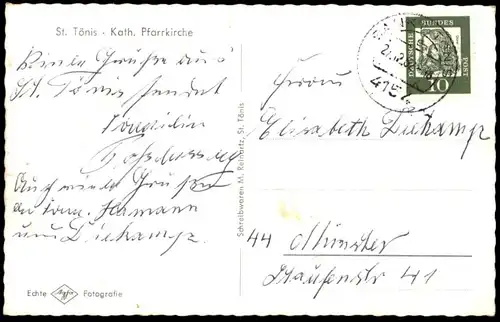 ÄLTERE POSTKARTE ST. TÖNIS KATHOLISCHE PFARRKIRCHE TÖNISVORST Kirche church église Ansichtskarte AK cpa postcard