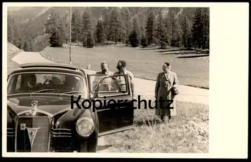 ALTE FOTO POSTKARTE RASTPLATZ AUF DEM AUTOAUSFLUG VON GRIES ÜBER SCHULS TARASP & ST. MORITZ DAIMLER BENZ MERCEDES Scuol