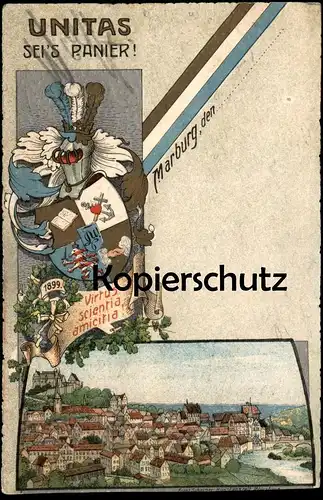 ALTE POSTKARTE FRANZ SCHEINER LITHO MARBURG 1899 Unitas Studentika Studentica cpa AK Ansichtskarte postcard