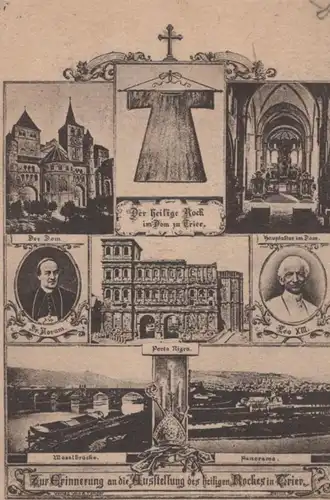 ALTE VORLÄUFER POSTKARTE TRIER 1892 ERINNERUNG AN DIE AUSSTELLUNG HEILIGER ROCK LEO XIII. KORUM postcard Ansichtskarte