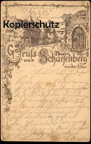 ALTE VORLÄUFER LITHO POSTKARTE GRUSS AUS BURG SCHARFENBERG AN DER ELBE 1893 F. Backhaus Heinrich I. postcard cpa AK