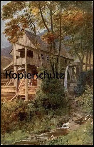 ALTE KÜNSTLER POSTKARTE SIGN. HEINRICH HOFFMANN SÄGEMÜHLE IM SCHWARZWALD Mühle mill moulin Ansichtskarte AK postcard cpa