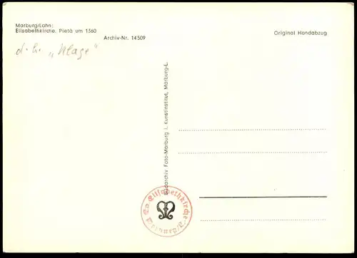ALTE POSTKARTE MARBURG AN DER LAHN ELISABETHKIRCHE PIETA UM 1360 KLAGE St. Elisabeth Kirche Maria Tod Jesus postcard