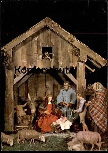 ÄLTERE POSTKARTE KRIPPE WEIHNACHTEN HOLZKRIPPE crib couvent christmas Krippenfiguren Ochs Esel Schaf Stall Ansichtskarte