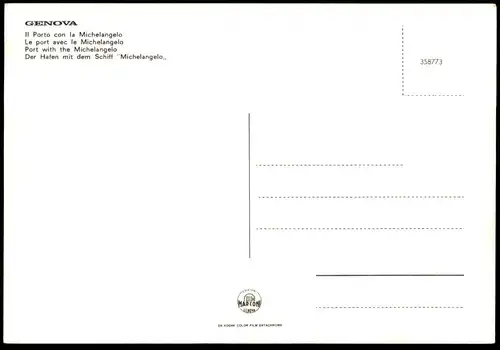 ÄLTERE POSTKARTE GENOVA IL PORTO CON LA T/N MICHELANGELO Fähre Hafen ferry Schiff Motorschiff ship bateau postcard cpa