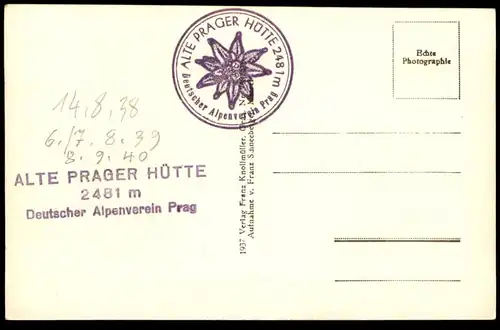 ALTE POSTKARTE ALTE PRAGERHÜTTE MIT SCHWARZER WAND UND HOHEM ZAUN DAV PRAG Tirol Prager Hütte postcard cpa Ansichtskarte